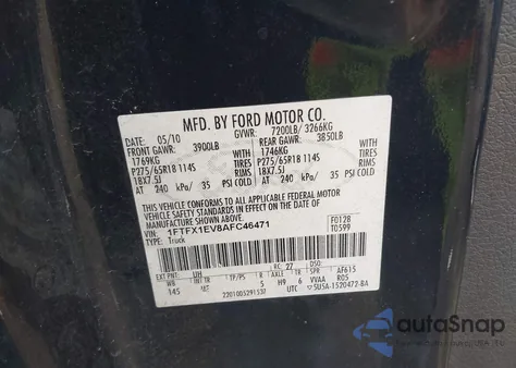 2010 Ford F-150 Fx4/Lariat/Xl/Xlt from USA, damaged, VIN 1FTFX1EV8AFC46471